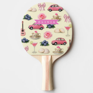 Raquette De Ping Pong Ruban de cocktail rose coquette personnalisé migno