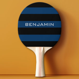 Raquette De Ping Pong Rugby bleu marine et noir avec nom personnalisé