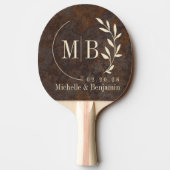 Raquette De Ping Pong Rusted Metal Sheet Leaf Wedding Monogram (Dos)