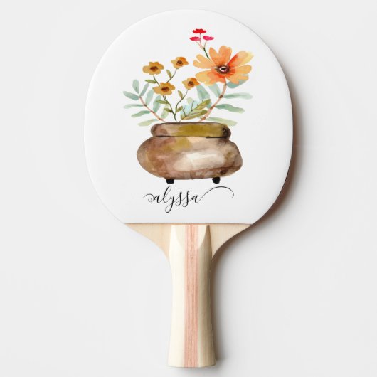 Raquette De Ping Pong Rusty Pink Rose Flowers Trendy Script Name (Devant)