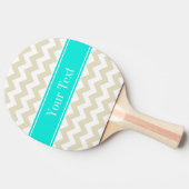 Raquette De Ping Pong Sable Beige Blanc Chevron clair Aqua Nom Monogramm (Côté)
