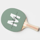 Raquette De Ping Pong Sage Green Élégant Nom du script Monogramme (Côté)