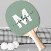 Raquette De Ping Pong Sage Green Élégant Nom du script Monogramme