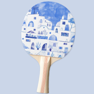 Raquette De Ping Pong Santorin Oia Ile grecque Aquarelle Townscape