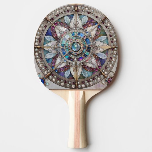 Raquette De Ping Pong Saphirs roses et bleus Diamants Perles Mandala (Devant)