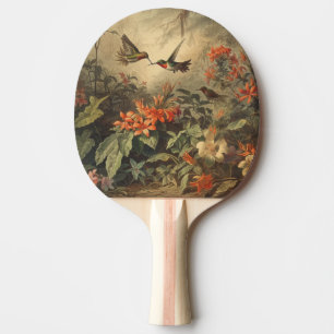Raquette De Ping Pong Scène botanique vintage d'hummingbirdet de fleurs