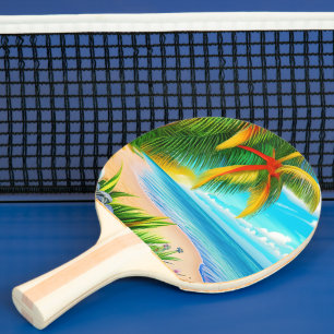 Raquette De Ping Pong Scène Tropical Beach Palm Tree
