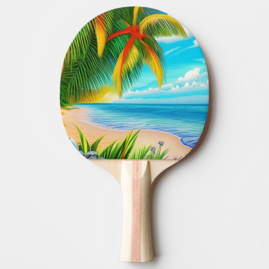Raquette De Ping Pong Scène Tropical Beach Palm Tree (Devant)