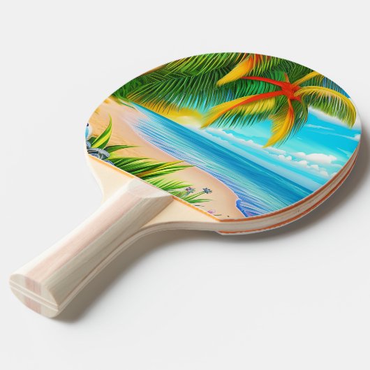 Raquette De Ping Pong Scène Tropical Beach Palm Tree (Devant Angle)