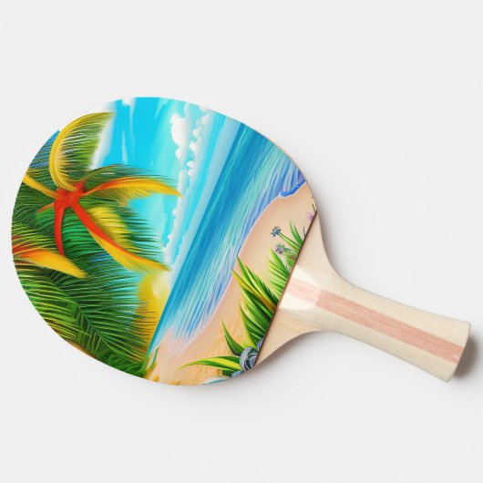 Raquette De Ping Pong Scène Tropical Beach Palm Tree (Côté)