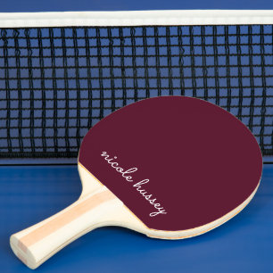 Raquette De Ping Pong Script Bourgogne   Monogramme moderne élégant