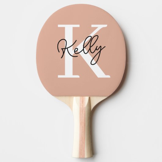 Raquette De Ping Pong Script de monogramme rose vierge moderne (Devant)