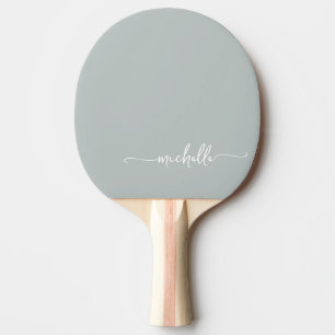 Raquette De Ping Pong Script de signature de nom personnalisé vert Sage
