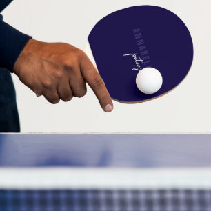 Raquette De Ping Pong Script minimaliste moderne bleu et blanc