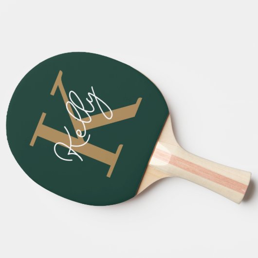Raquette De Ping Pong Script moderne Emerald Green Gold (Côté)