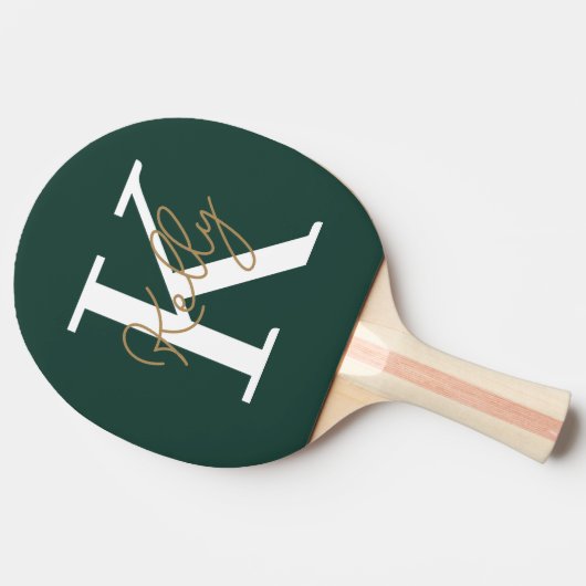 Raquette De Ping Pong Script moderne Emerald Green Monogram (Côté)