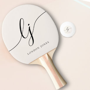 Raquette De Ping Pong Script moderne Monogramme Nom Girly Feminine Minim