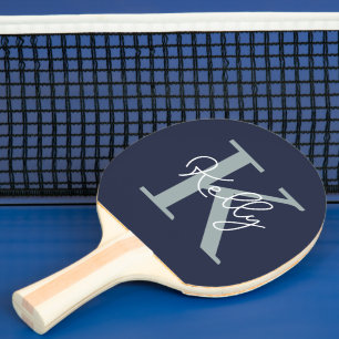 Raquette De Ping Pong Script Monogramme bleu marine moderne