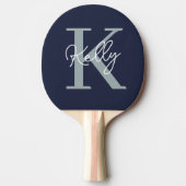 Raquette De Ping Pong Script Monogramme bleu marine moderne (Devant)