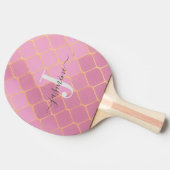 Raquette De Ping Pong Script Monogramme Pailleté Girly Or et Rose (Côté)
