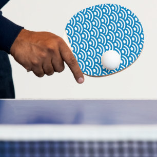 Raquette De Ping Pong Seigaiha, Vagues, Japonais, Bleu et Blanc