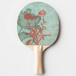 Raquette De Ping Pong Silhouette de Fleurs rouges sur Arrière - plan Tur