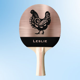 Raquette De Ping Pong Silhouette de poulet fantaisie en faux cuivre et n