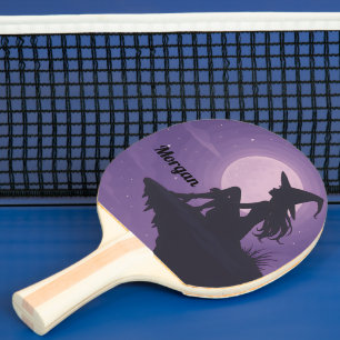 Raquette De Ping Pong Silhouette De Sorcière Mystique Sous Cadeau Lune