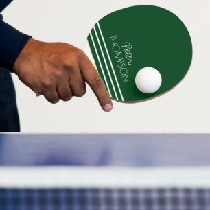 Raquette De Ping Pong Simple 3 bandes et nom sur vert foncé