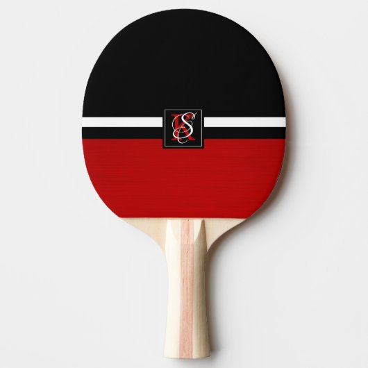 Raquette De Ping Pong Simple deux tons Noir et Rouge Initiales Monogramm (Devant)