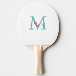Raquette De Ping Pong simple minimal ajouter nom monogramme vert rose bl