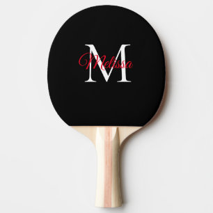 Raquette De Ping Pong Simple moderne monogramme noir rouge