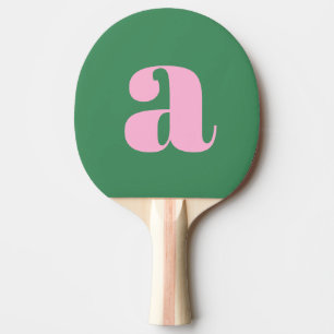 Raquette De Ping Pong Simple Monogramme Initial Retro Rose Vert Été