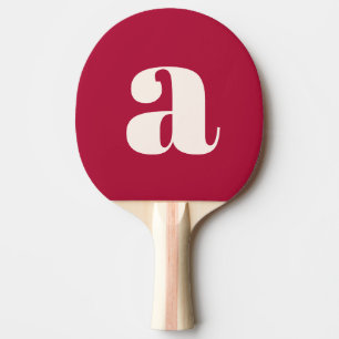 Raquette De Ping Pong Simple Monogramme Initial Rouge Cramoisi Gras Rétr
