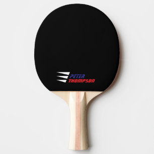 Raquette De Ping Pong Simple nom rouge et bleu sur fond noir