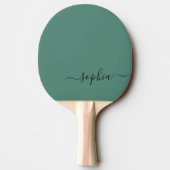 Raquette De Ping Pong Simple vert moderne Script Monogramme Nom (Dos)