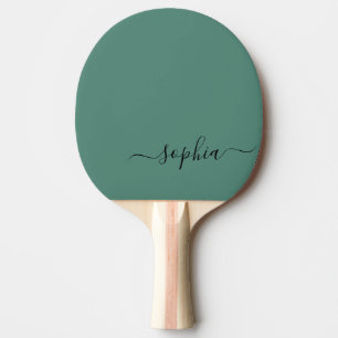 Raquette De Ping Pong Simple vert moderne Script Monogramme Nom