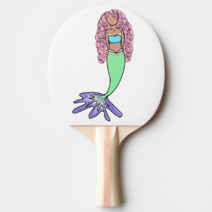 Raquette De Ping Pong sirène arc-en-ciel rose bleu violet vert noir bouc