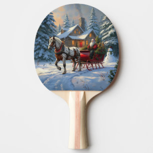 Raquette De Ping Pong Sleigh Père Noël à cheval de Noël