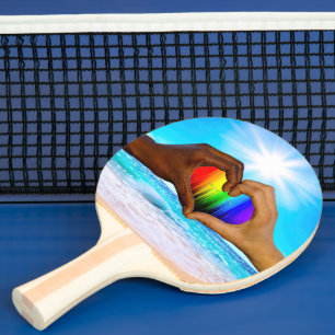 Raquette De Ping Pong SlipperyJoe dégradé de cœur arc-en-ciel vibrant in