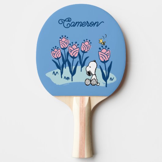 Raquette De Ping Pong Snoopy d'arachides et Fleur de bois | Ajouter Votr (Devant)