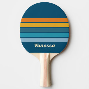 Raquette De Ping Pong Soleil Bleu à Travers des Rayures avec Nom