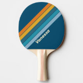 Raquette De Ping Pong Soleil bleu rayé avec nom (Dos)