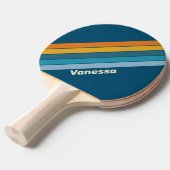 Raquette De Ping Pong Soleil bleu rayé avec nom (Devant Angle)