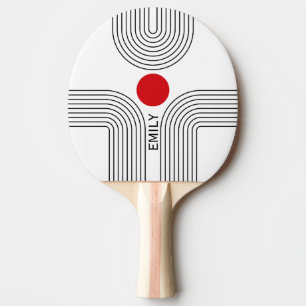 Raquette De Ping Pong Soleil rouge et arcs noirs et blancs du milieu du