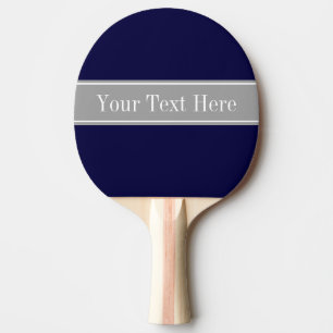 Raquette De Ping Pong Solid Navy Blue, Dark Gray Ribbon Nom Monogram