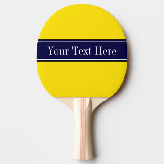 Raquette De Ping Pong Solid Yellow, Navy Blue Ribbon Monogram (Devant)