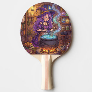 Raquette De Ping Pong Sorcière de dessin animé faisant une potion d'amou
