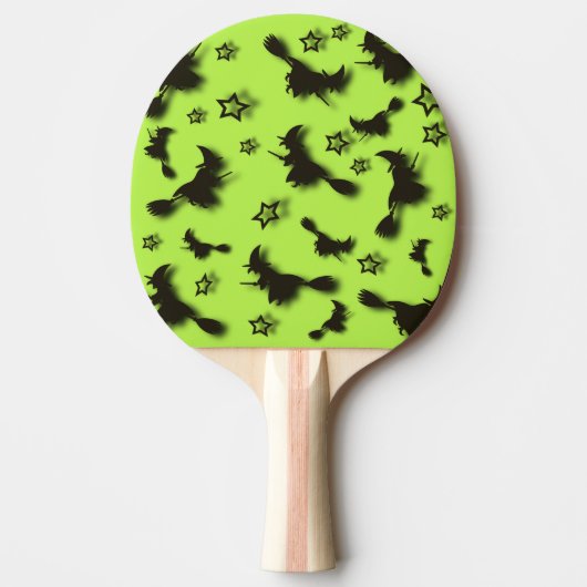 Raquette De Ping Pong Sorcière volante parmi les étoiles à Halloween nui (Devant)