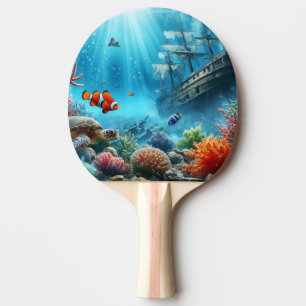 Raquette De Ping Pong Sous la mer, tortue, corail, bateau, poisson clown